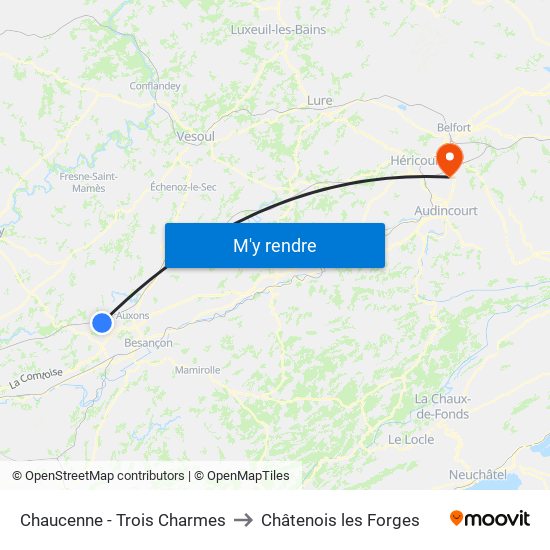 Chaucenne - Trois Charmes to Châtenois les Forges map