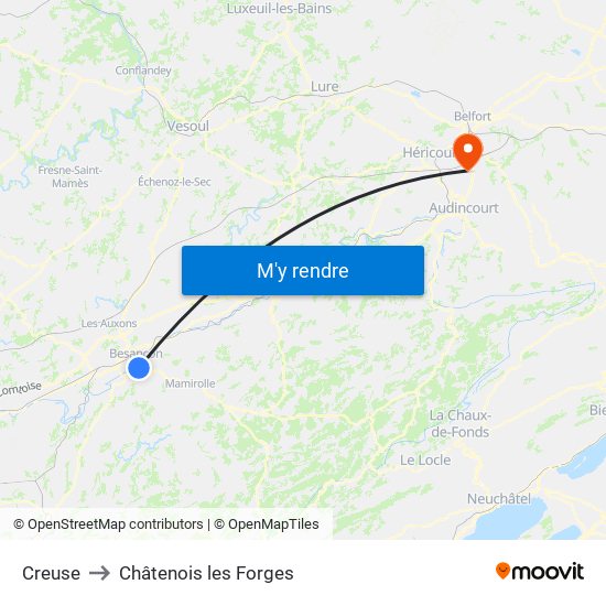 Creuse to Châtenois les Forges map
