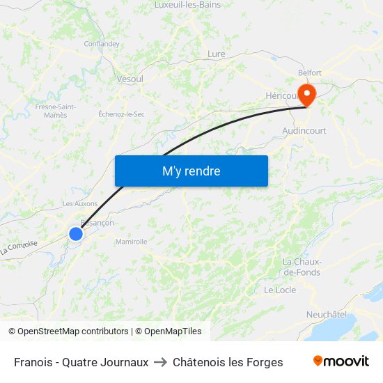 Franois - Quatre Journaux to Châtenois les Forges map