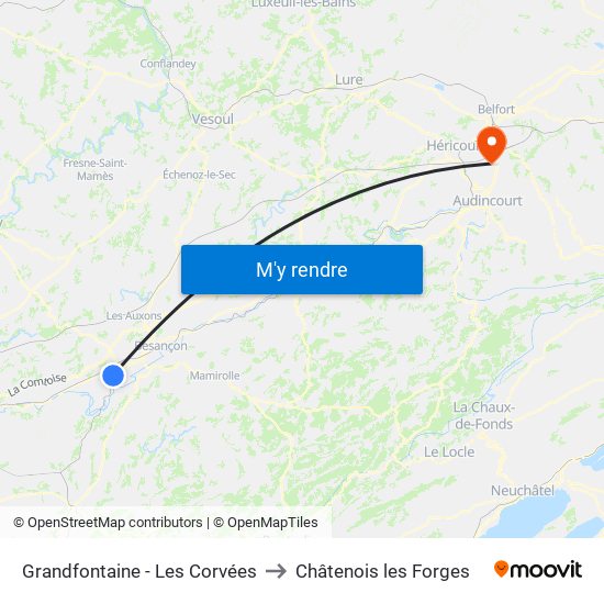 Grandfontaine - Les Corvées to Châtenois les Forges map