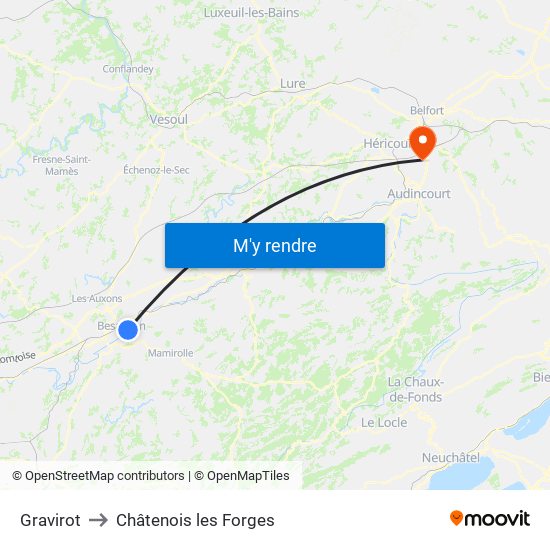 Gravirot to Châtenois les Forges map