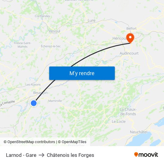 Larnod - Gare to Châtenois les Forges map
