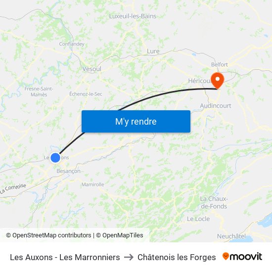Les Auxons - Les Marronniers to Châtenois les Forges map