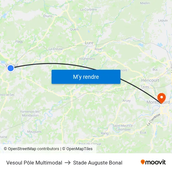 Vesoul Pôle Multimodal to Stade Auguste Bonal map