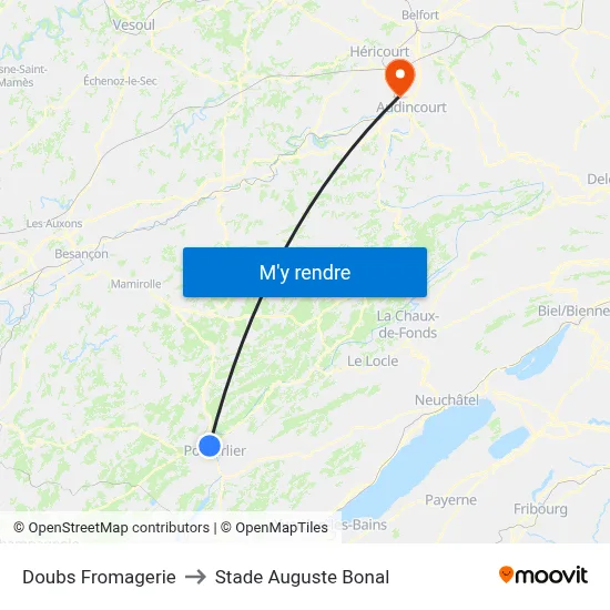 Doubs Fromagerie to Stade Auguste Bonal map