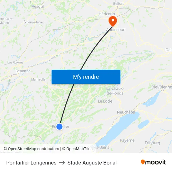Pontarlier Longennes to Stade Auguste Bonal map