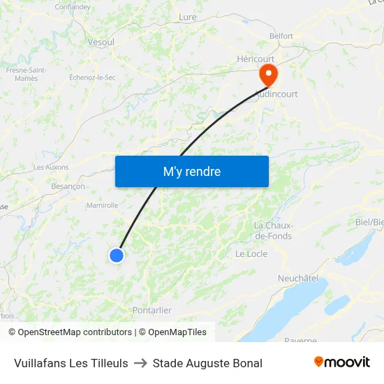 Vuillafans Les Tilleuls to Stade Auguste Bonal map