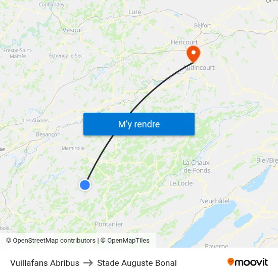 Vuillafans Abribus to Stade Auguste Bonal map
