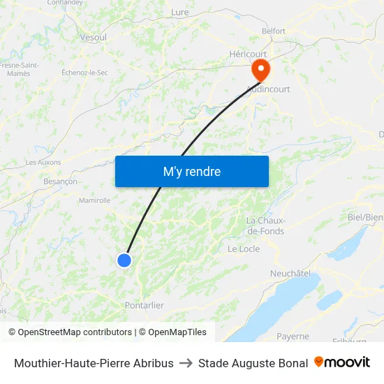 Mouthier-Haute-Pierre Abribus to Stade Auguste Bonal map