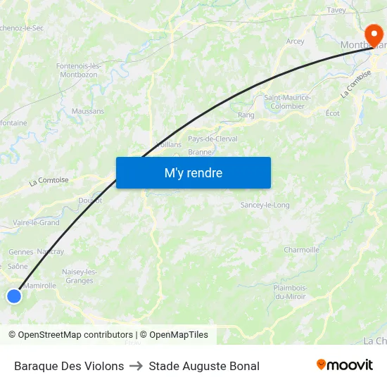 Baraque Des Violons to Stade Auguste Bonal map