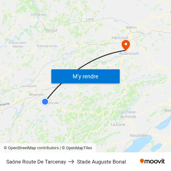 Saône Route De Tarcenay to Stade Auguste Bonal map