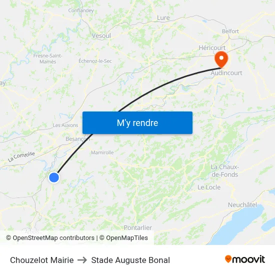 Chouzelot Mairie to Stade Auguste Bonal map