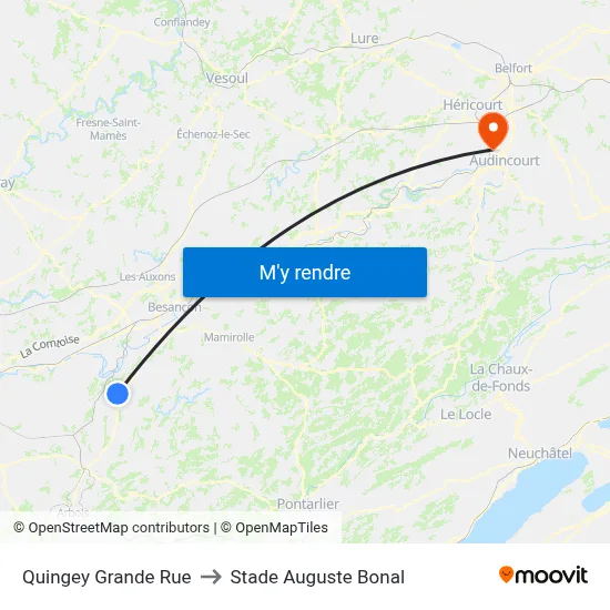 Quingey Grande Rue to Stade Auguste Bonal map