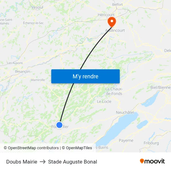 Doubs Mairie to Stade Auguste Bonal map