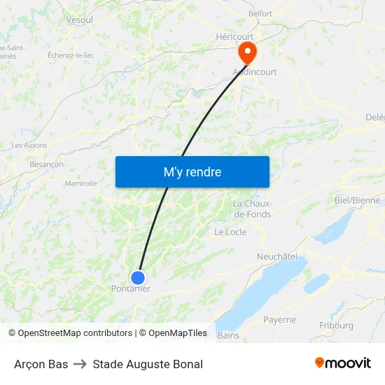 Arçon Bas to Stade Auguste Bonal map