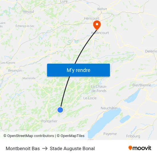 Montbenoit Bas to Stade Auguste Bonal map