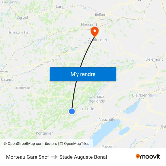 Morteau Gare Sncf to Stade Auguste Bonal map