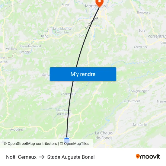Noël Cerneux to Stade Auguste Bonal map