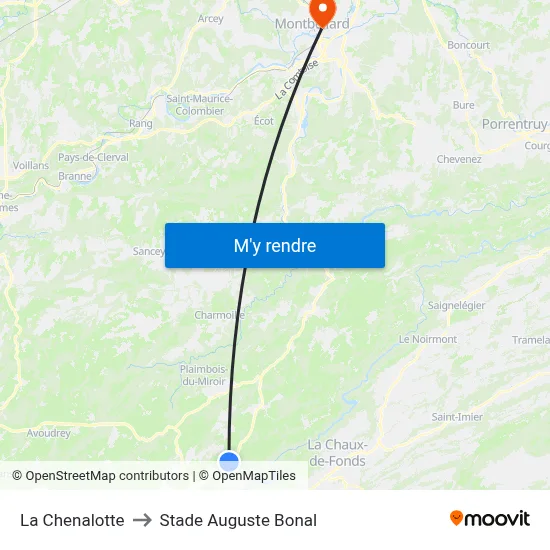 La Chenalotte to Stade Auguste Bonal map