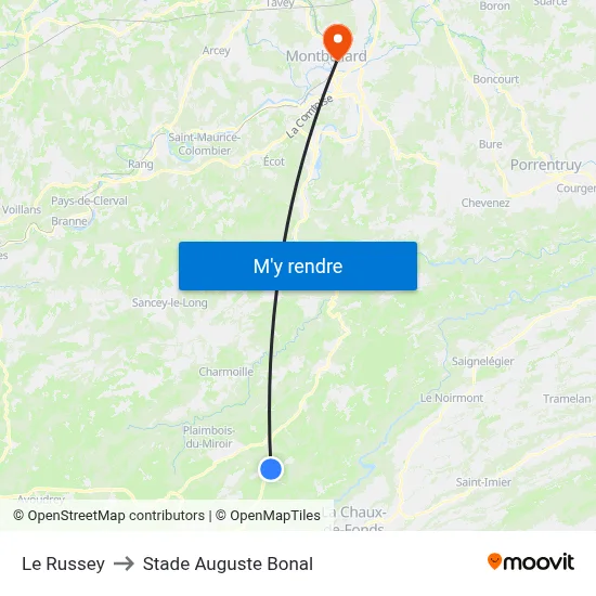 Le Russey to Stade Auguste Bonal map