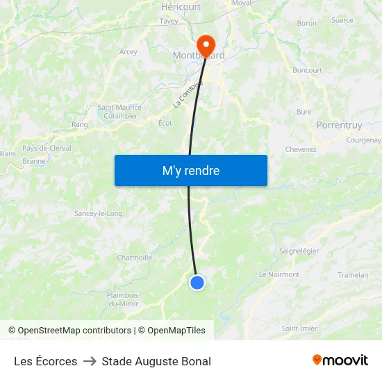 Les Écorces to Stade Auguste Bonal map