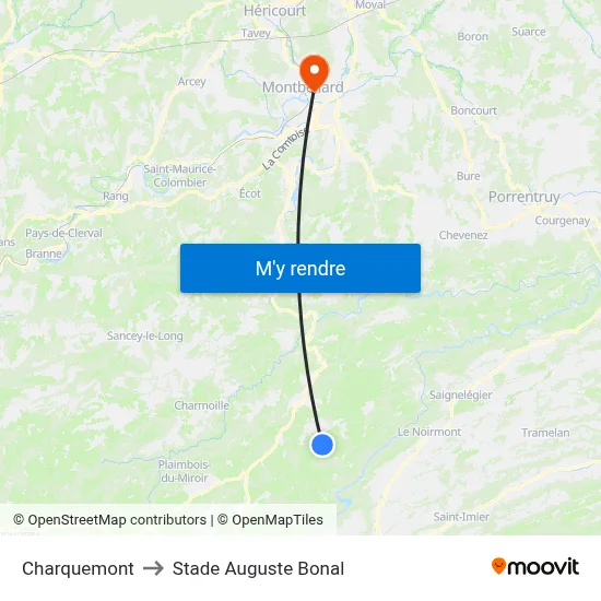 Charquemont to Stade Auguste Bonal map