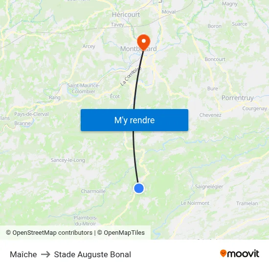 Maîche to Stade Auguste Bonal map