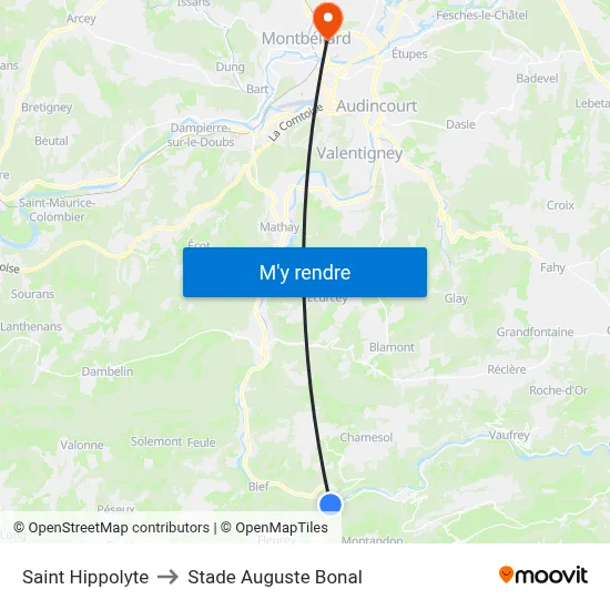 Saint Hippolyte to Stade Auguste Bonal map