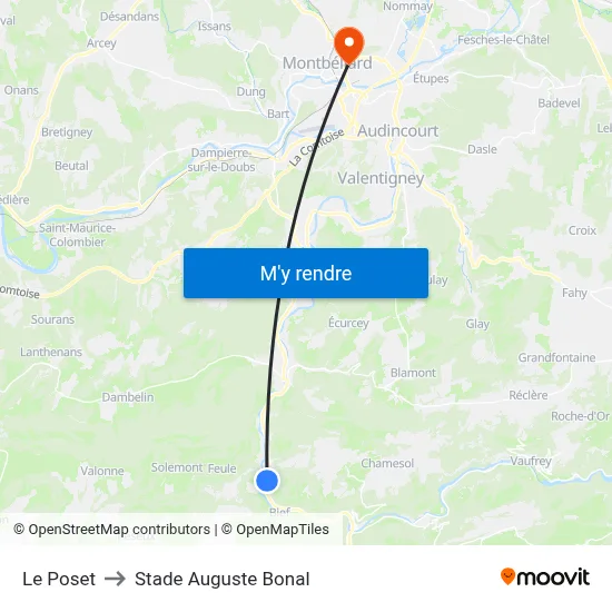Le Poset to Stade Auguste Bonal map