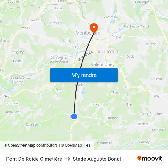 Pont De Roide Cimetière to Stade Auguste Bonal map