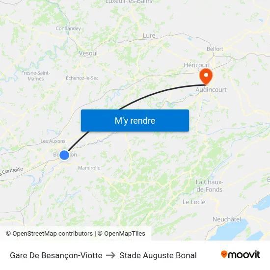 Gare De Besançon-Viotte to Stade Auguste Bonal map