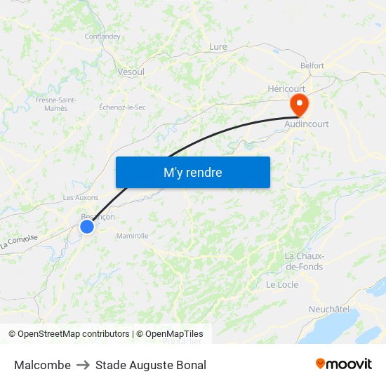 Malcombe to Stade Auguste Bonal map