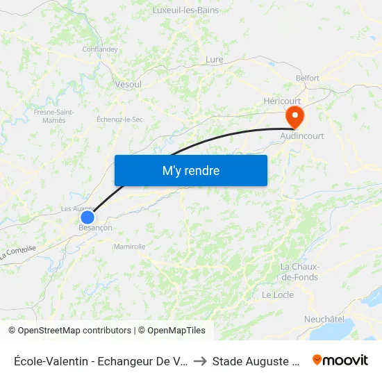 École-Valentin - Echangeur De Valentin to Stade Auguste Bonal map