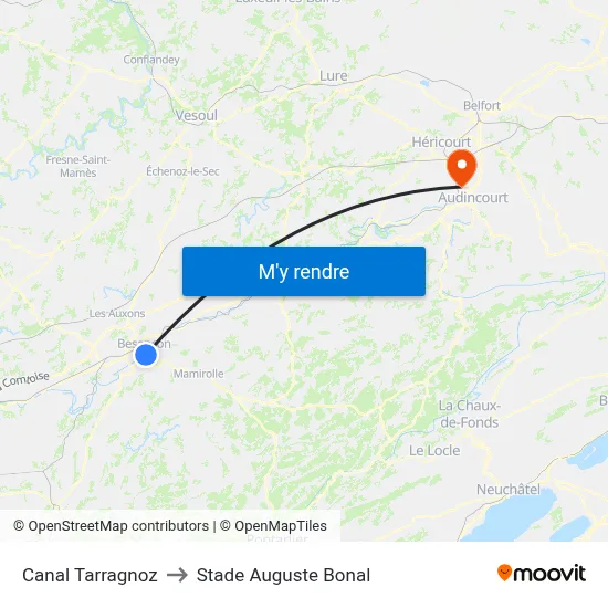 Canal Tarragnoz to Stade Auguste Bonal map