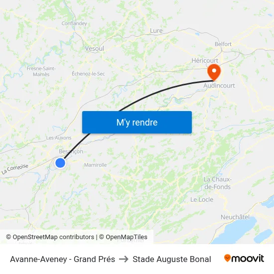 Avanne-Aveney - Grand Prés to Stade Auguste Bonal map