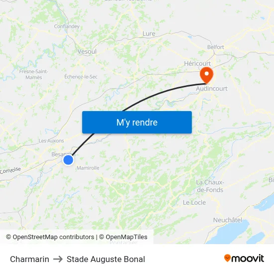 Charmarin to Stade Auguste Bonal map