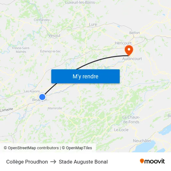 Collège Proudhon to Stade Auguste Bonal map