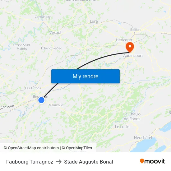 Faubourg Tarragnoz to Stade Auguste Bonal map