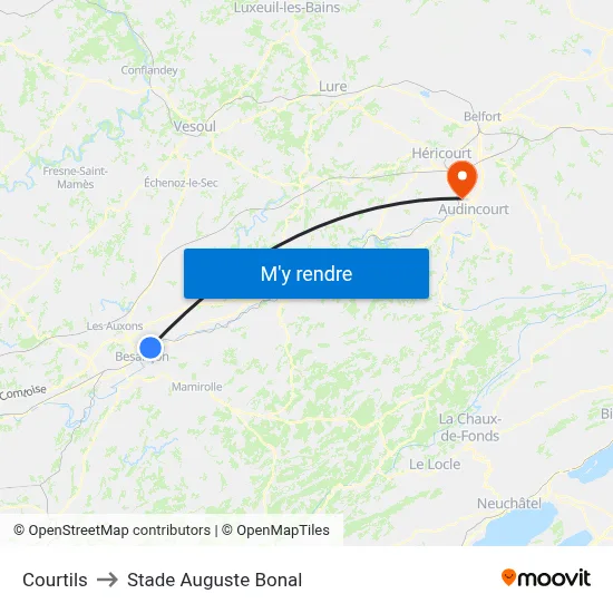 Courtils to Stade Auguste Bonal map