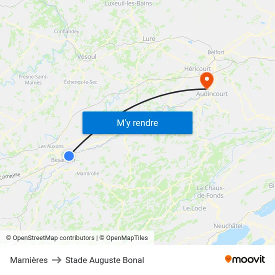 Marnières to Stade Auguste Bonal map