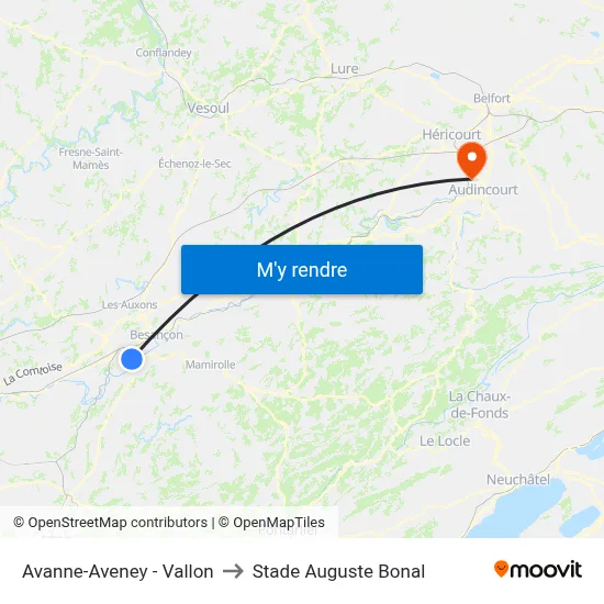 Avanne-Aveney - Vallon to Stade Auguste Bonal map