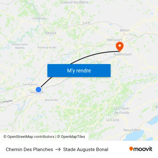 Chemin Des Planches to Stade Auguste Bonal map