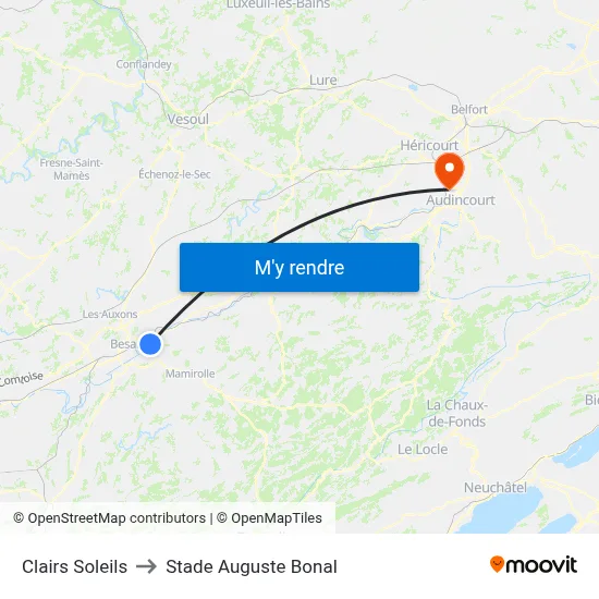 Clairs Soleils to Stade Auguste Bonal map