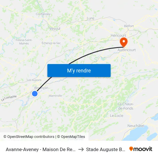Avanne-Aveney - Maison De Retraite to Stade Auguste Bonal map