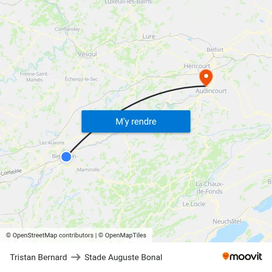 Tristan Bernard to Stade Auguste Bonal map