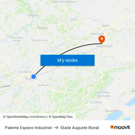 Palente Espace Industriel to Stade Auguste Bonal map