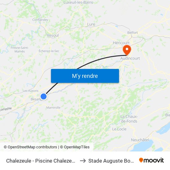 Chalezeule - Piscine Chalezeule to Stade Auguste Bonal map