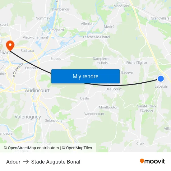 Adour to Stade Auguste Bonal map