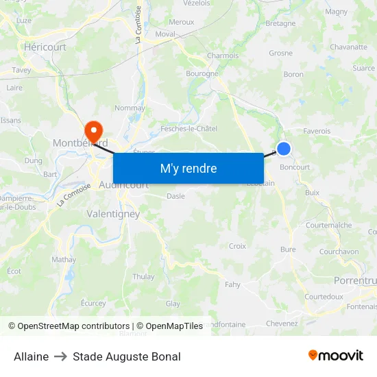 Allaine to Stade Auguste Bonal map