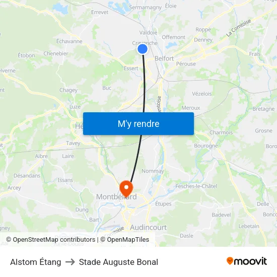 Alstom Étang to Stade Auguste Bonal map